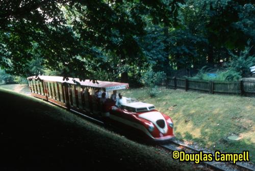 Miniature train in motion, Westfalien Park, Dortmund (1983)